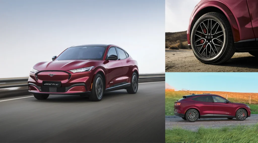 Ford Mustang Mach-E Premium AWD màu đỏ nhìn từ nhiều góc