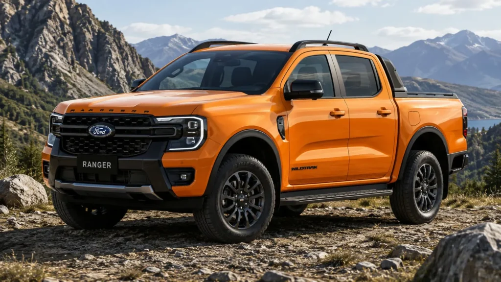 Ford Ranger Wildtrak màu cam trên địa hình off-road